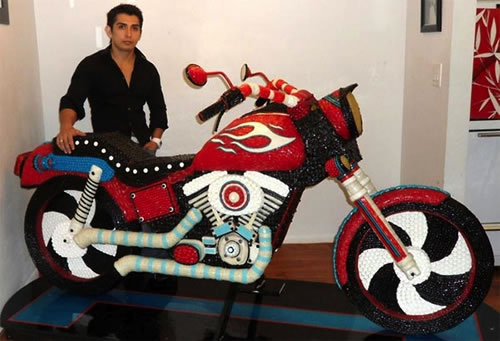 Life Size Motorcycle Sculpture Made From Candy